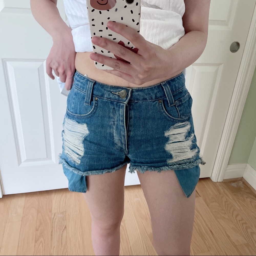 Rachel Roe Ripped Denim Shorts